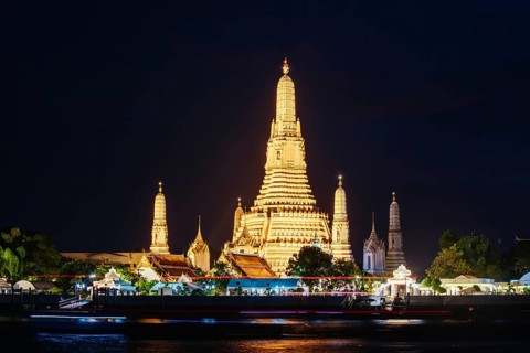 Bangkok, Thailand, April 25 2018: Wat Arun as seen from across the Chao Phraya River in early
