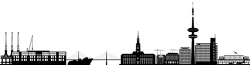 Illustration of hamburg city skyline in germany with the industry, harbor with ship and boat and