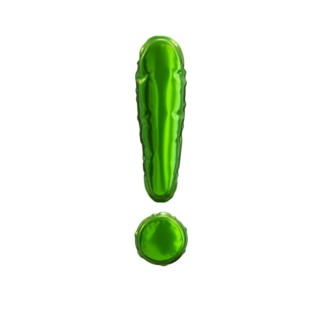 Green balloon exclamation mark on a white background