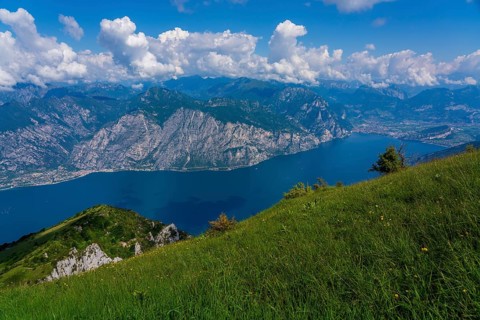 Panoramic view from Monte Baldo on Lake Garda near Malcesine in Italy