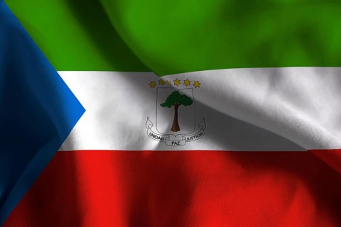 A ruffled fabric flag of Equatorial Guinea