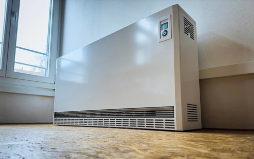 Night storage heating in a room in Düsseldorf, Germany, Europe