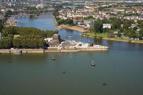 The Rhine in Flames event site around the Deutsches Eck in Koblenz. The Rhine in Flames fireworks