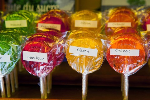 Sweet French fruit lollipops in different colors