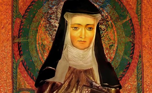 Figure of Hildegard of Bingen, Sibyl of the Rhine, 1098 – 1179, German Benedictine abbess and