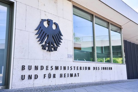 Lettering Federal Ministry of the Interior and for Homeland at the entrance to the Ministry,