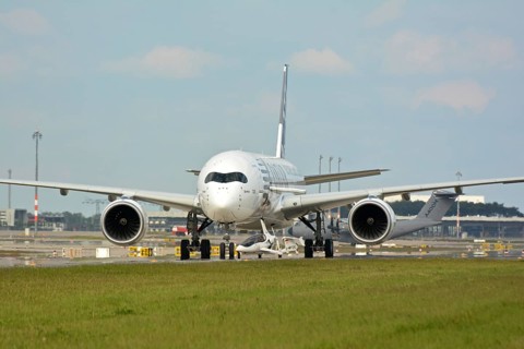 Airbus A 350 at Berlin BER Airport for IFA
