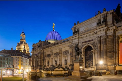 Brühl's Terrace with Church of Our Lady, Semper Monument, Fama Dome and Art Gallery in the Lipsius