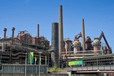 Chimneys, blast furnace group, former steelworks, Völklingen Ironworks, UNESCO World Heritage Site,