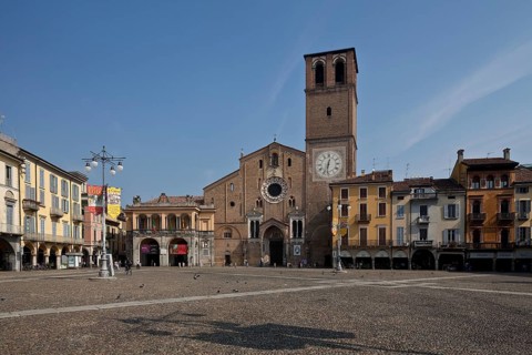 Italy Lodi 89784 Piazza della Vittoria north-east square front m Cathedral S Bassiano 1163-1284