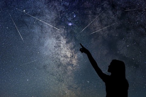 Silhouette of young girl watching Meteor Shower