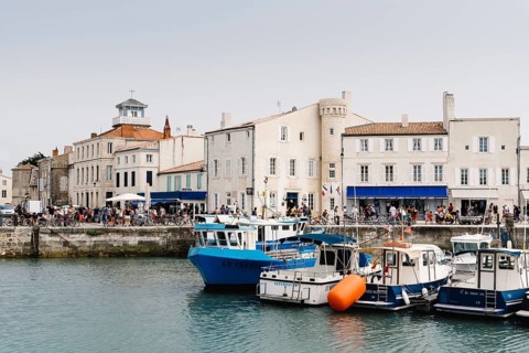 Saint Martin de Re, France, August 7, 2018: The quays of Saint Martin de Re. Island of Re, Europe