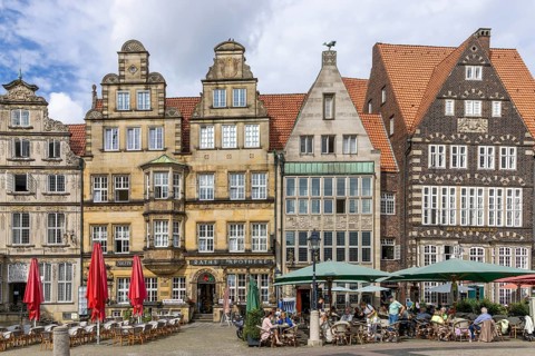 Colourful old guild houses on the market square in the historic old town of Bremen, Hanseatic City
