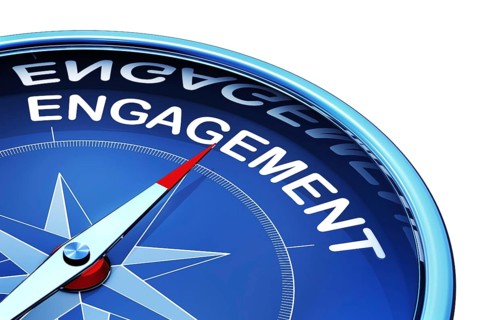 3D rendering of a compass with a engagement icon