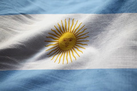 Ruffled Flag of Argentina Blowing in Wind