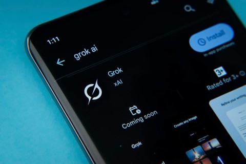 The Grok app from Google Playstore is displayed on a smartphone screen