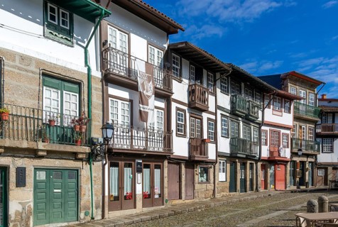 Historic buildings in Praça de São Tiago, city of Guimaraes, northern Portugal