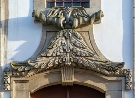 Rococo stonework feature Chapel of Saint Michael the Angel and Saint Crispim, Guimaraes, Portugal,
