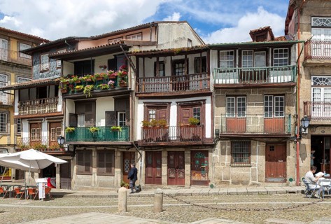 Historic buildings in Praça de São Tiago, city of Guimaraes, northern Portugal