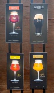 Menu board for types of beer on sale at cafe bar, Guimaraes, Portugal, Europe