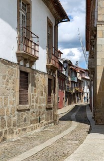Street of historic buildings with balconies, Rua João Lopes de Faria, city centre Guimaraes,