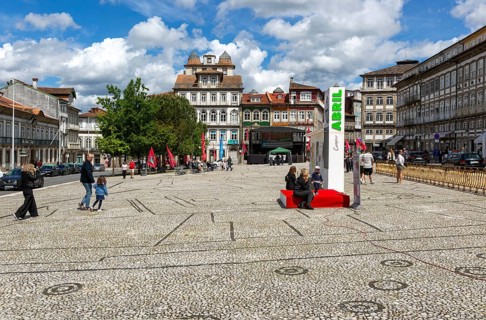 Large main square, Largo do Toural, Toural square, city of Guimaraes, northern Portugal