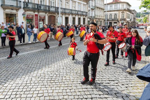 Political rally and march for May Day in city of Guimaraes, Braga district, northern Portugal,