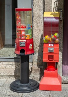 Street vending machines for Pringles and children's sweets, Guimaraes, Portugal, Europe