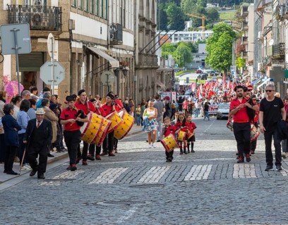 Political rally and march for May Day in city of Guimaraes, Braga district, northern Portugal,