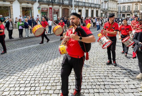 Political rally and march for May Day in city of Guimaraes, Braga district, northern Portugal,