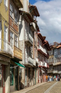 Historic medieval buildings in city centre, Rua Rainha Dona Maria I, Guimaraes, northern Portugal