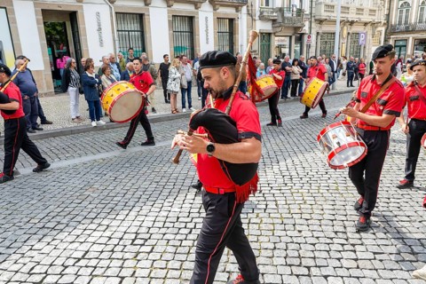 Political rally and march for May Day in city of Guimaraes, Braga district, northern Portugal,