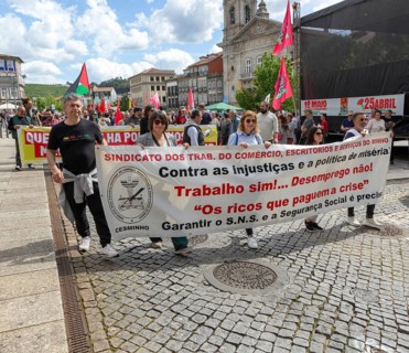 Political rally and march for May Day in city of Guimaraes, Braga district, northern Portugal,