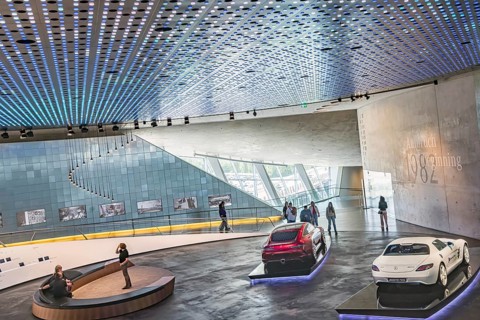 The Mercedes-Benz Museum in Stuttgart presents a journey through the automotive history of the