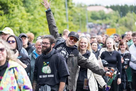 Festival visitors in front of the main entrance at the Rock am Ring Festival on Friday, Nürburgring