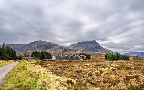 Mountains and Moors over Glen Etive Valley, Glencoe, Highlands, Scotland and Buachaille Etive Mòr,