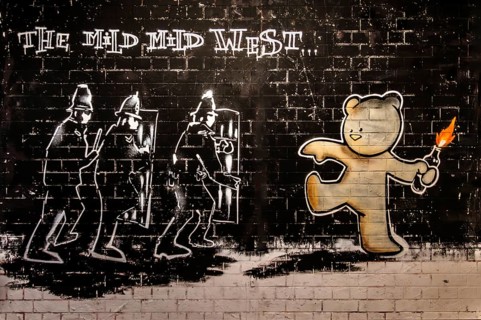 Banksy - Mild Mild West, reaction to police crackdown on unlicensed rave parties, 1999, Stokes