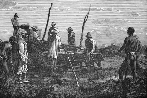 Diamond mining, around 1870, South Africa, digital reproduction of a historical model, Africa
