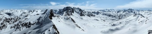 Alpine panorama, aerial view in winter, Albula Alps, Rhaetian Alps, Grisons, Eastern Switzerland,