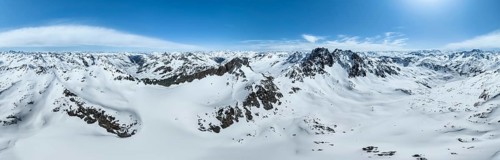 Alpine panorama, aerial view in winter, Albula Alps, Rhaetian Alps, Grisons, Eastern Switzerland,
