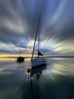 Evening atmosphere, sailing boats on Lake Starnberg, zoom effect, Bavaria, Germany, Europe