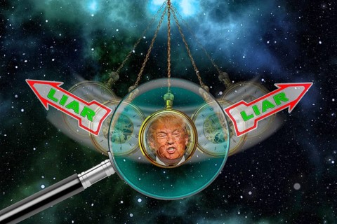 Symbolic image, Trump as a notorious liar in pendulum clock, wrong decisions, genius mania,