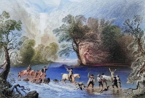 Shooting a stag near Derrycunniky Cascade, Killarney, County Kerry, Ireland, from The Scenery and