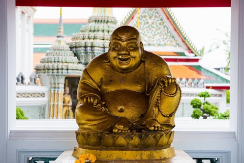 Golden Buddha statue, Wat Pho (Temple of the Reclining Buddha), Bangkok, Thailand, Asia