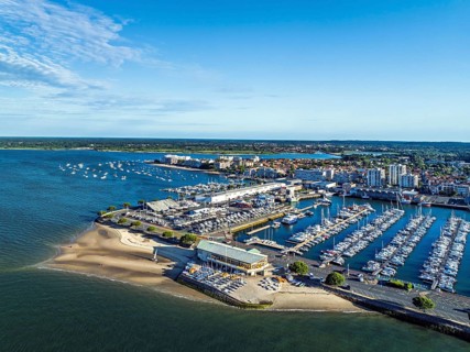Marina and Beach in Arcachon from a drone, Arcachon, Gironde, France, Europe