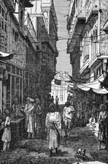 Street scene in Peshawar, Khyber Pakhtunkhwa, around 1870, Pakistan, digital reproduction of a