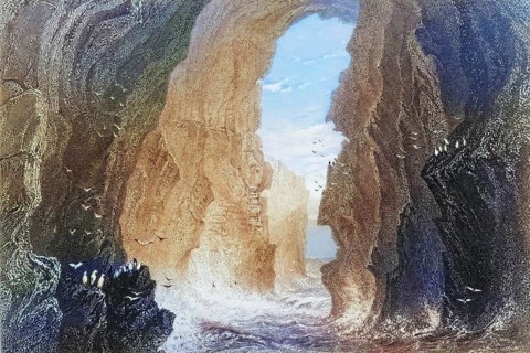 Dunkerry Cave, County Antrim, Ireland, from the Landscape and Antiquities of Ireland, 1841, digital