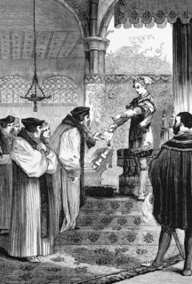 Edward VI presented Cardinal Cranmer with the warrant for Joan Bocher's arrest. Her first conflict