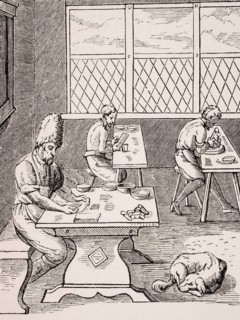 Needle and pin maker. Reproduction of a woodcut from the 16th century by Jost Amman from the 19th