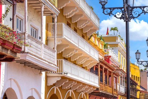 Columbia, Unesco site, colorful Cartagena Walled City Cuidad Amurrallada in historic city center
